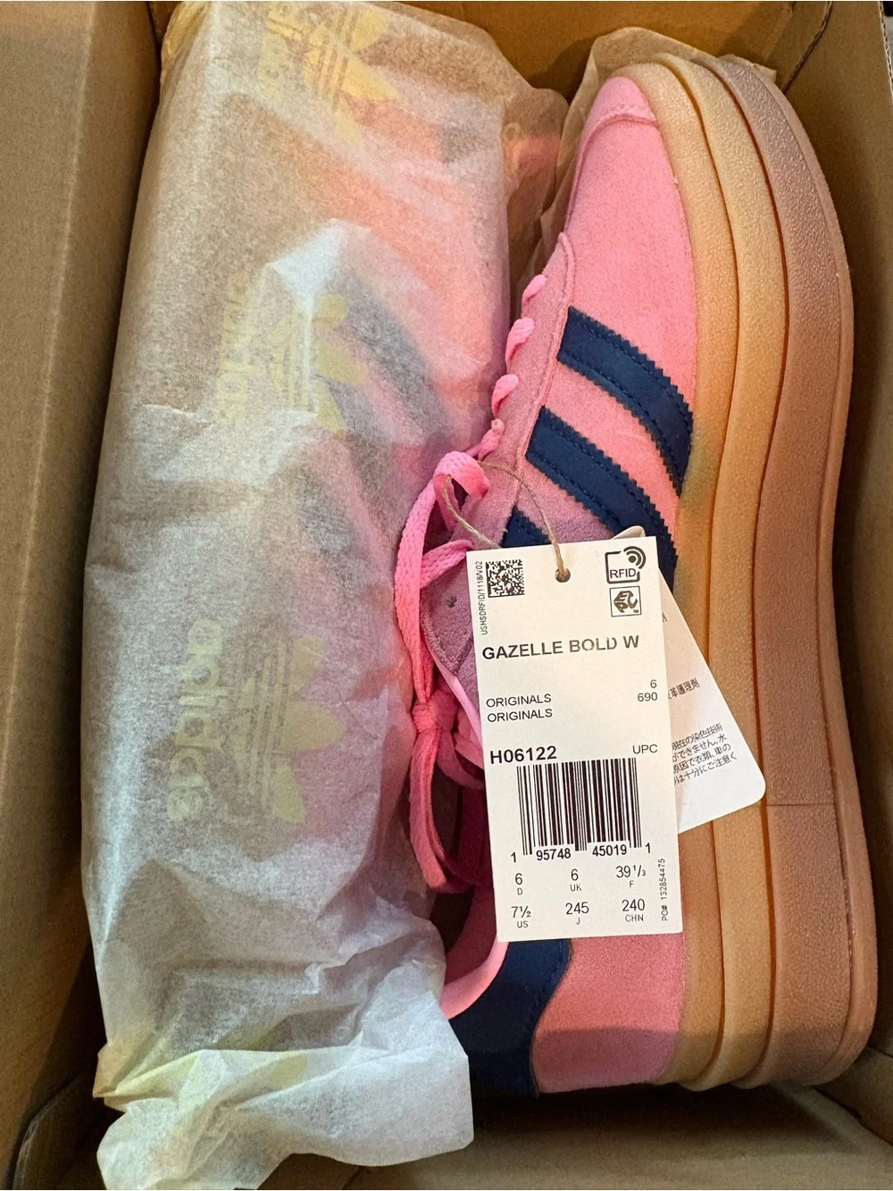 NWT Womens platform Gazelle Pink with Navy Stripes Sneakers - Picture 3 of 7